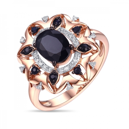 Ювелирная компания «ТИТУЛ» Золотое кольцо Цветок c бриллиантами и сапфирами