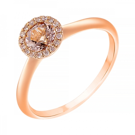 Кольцо из розового золота 585 пробы с бриллиантами и морганитом