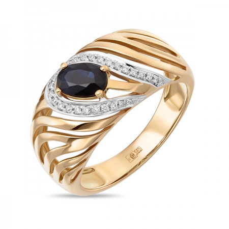 Ювелирная компания «ТИТУЛ» Золотое кольцо c бриллиантами и сапфиром