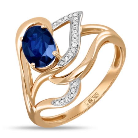 Ювелирная компания «ТИТУЛ» Золотое кольцо Листья c бриллиантами и сапфиром