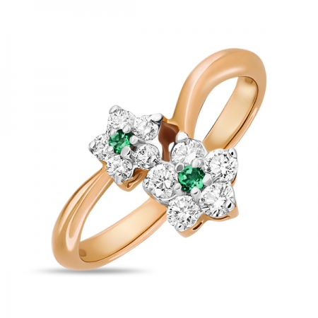 Ювелирная компания «ТИТУЛ» Золотое кольцо Цветы c бриллиантами и изумрудами