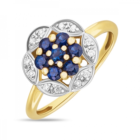 Ювелирная компания «ТИТУЛ» Кольцо Цветок из желтого золота c бриллиантами и сапфирами