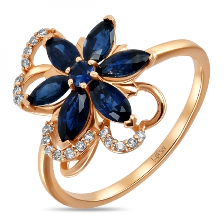 Ювелирная компания «ТИТУЛ» Золотое кольцо Цветок c бриллиантами и сапфирами