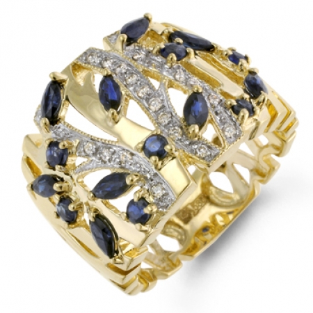 Ювелирная компания «ТИТУЛ» Золотое кольцо Растения c бриллиантами и сапфирами