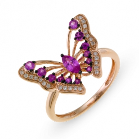 Ювелирная компания «ТИТУЛ» Золотое кольцо с розовыми сапфирами Весенние бабочки