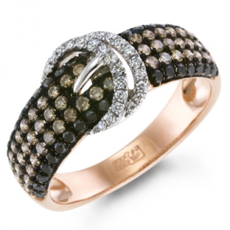 Т-29464 кольцо в виде ремня c черными бриллиантами