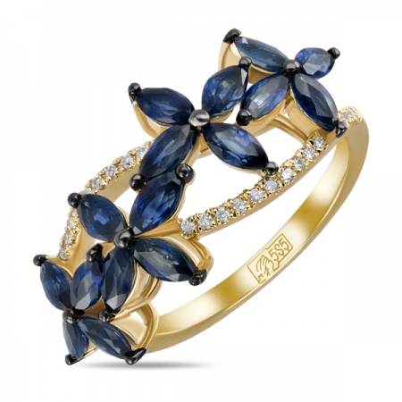 Ювелирная компания «ТИТУЛ» Золотое кольцо Цветы c бриллиантами и сапфирами