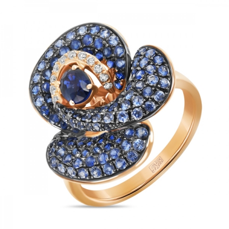 Ювелирная компания «ТИТУЛ» Золотое кольцо Роза c бриллиантами и сапфирами