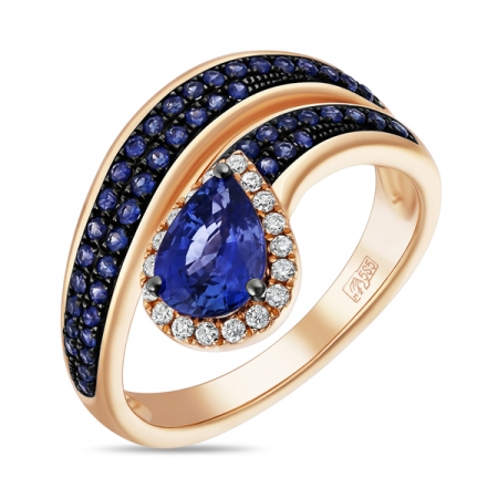Ювелирная компания «ТИТУЛ» Золотое кольцо c бриллиантами и сапфирами Черные бриллианты