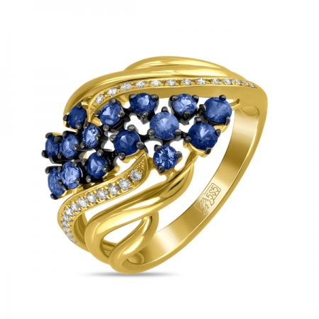 Ювелирная компания «ТИТУЛ» Кольцо из желтого золота c бриллиантами и сапфирами