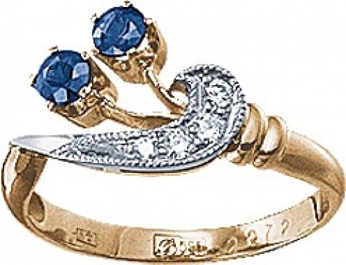 Русские самоцветы Золотое кольцо с сапфирами и бриллиантами