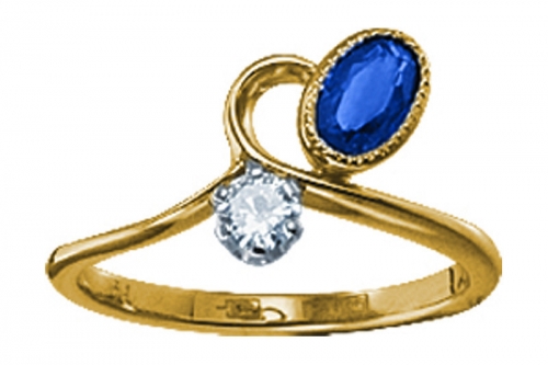 Русские самоцветы Золотое кольцо с сапфиром и бриллиантом