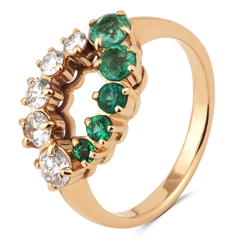 Русские самоцветы Золотое кольцо с изумрудами и бриллиантами