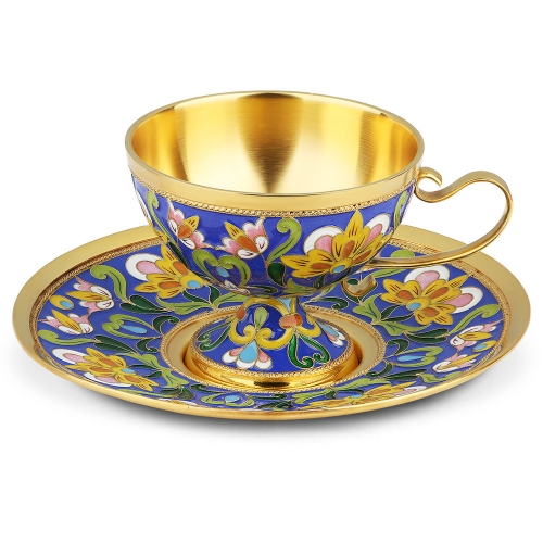 Русские самоцветы Серебряный набор чашка с блюдцем «Цветы»