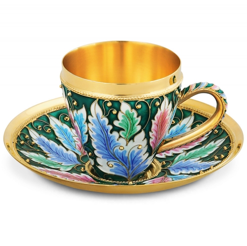Русские самоцветы Серебряный набор чашка с блюдцем