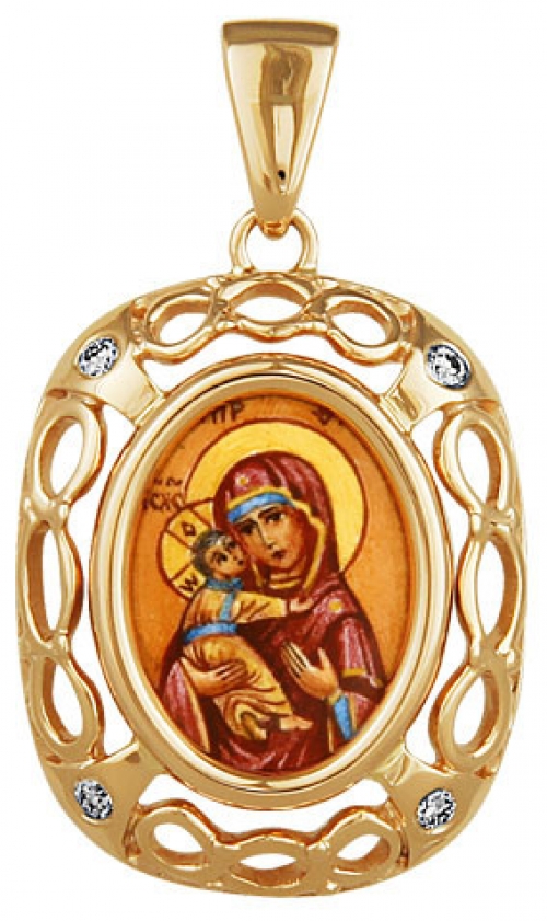 Русские самоцветы Серебряный нательный образ с бриллиантами «Владимирская Богоматерь»