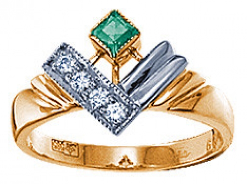 Русские самоцветы Золотое кольцо с изумрудом и бриллиантами