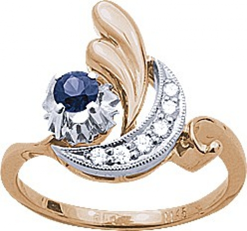 Русские самоцветы Золотое кольцо с сапфиром и бриллиантами