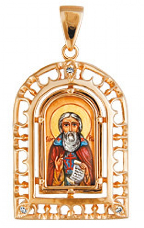 Русские самоцветы Золотой нательный образ с бриллиантами «Сергий Радонежский»