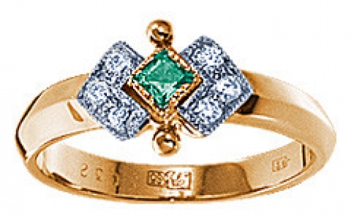 Русские самоцветы Золотое кольцо с изумрудом и бриллиантами