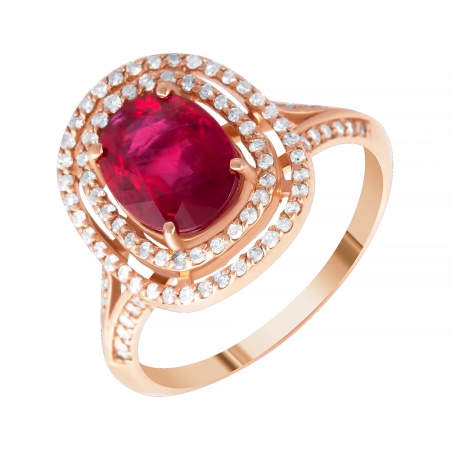 Кольцо из розового золота 585 пробы с бриллиантами и рубином