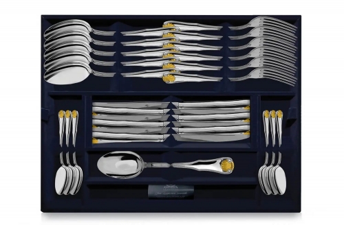 Набор столовый "Визит": вилка, ложка, нож, чайная ложка с позолотой (Серебро 925)