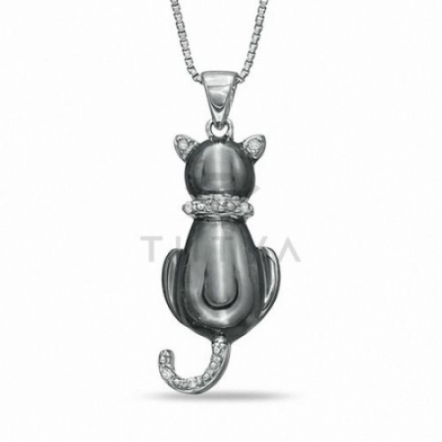 Подвеска в форме кота из серебра с бриллиантом