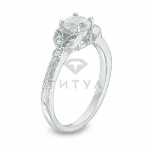 Помолвочное кольцо из серебра с белым сапфиром и бриллиантом