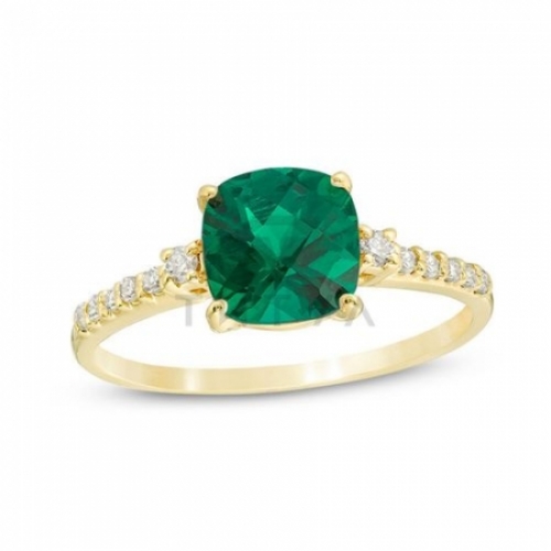 Помолвочное кольцо из желтого золота с изумрудом и бриллиантом