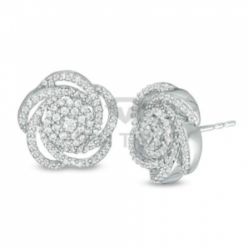 Серьги-гвоздики "Розочки" из серебра с бриллиантами