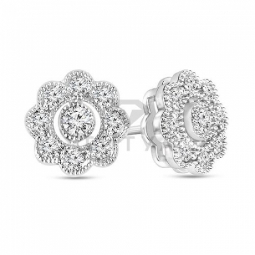 Серьги-гвоздики из серебра с цветочками из  бриллиантов