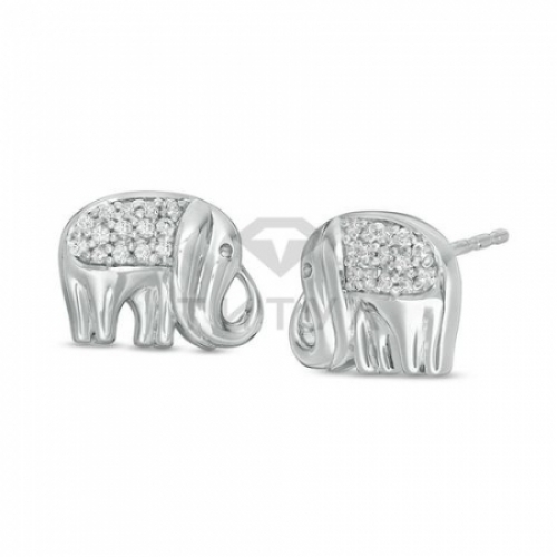 Серьги  "Слоны" из серебра
