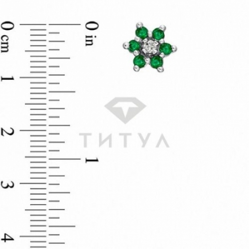 Серьги-гвоздики в виде цветочков из белого золота с изумрудом