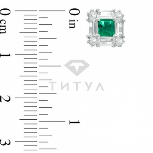 Серьги-гвоздики из серебра с изумрудом и белым сапфиром