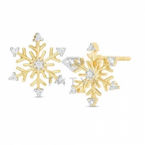 Золотые серьги "Снежинки" с бриллиантами