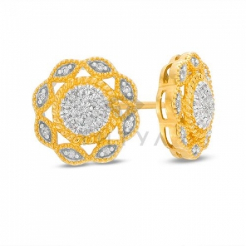 Серьги-гвоздики в виде цветов из желтого золота с бриллиантом