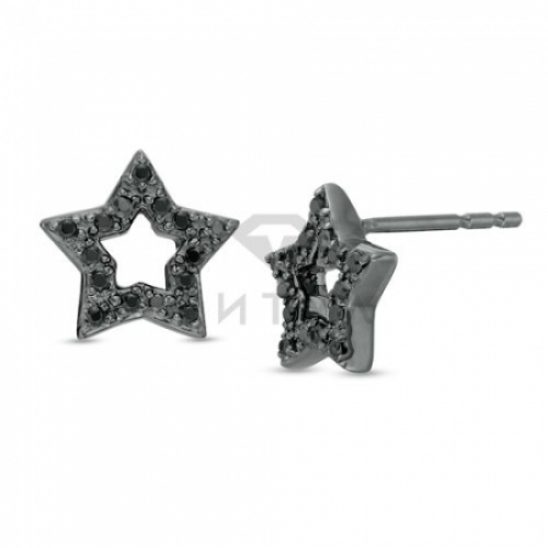Серьги-гвоздики из серебра с бриллиантами в форме звездочек