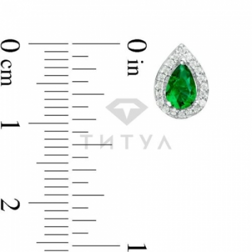 Серьги-пусеты из белого золота с изумрудом и бриллиантом