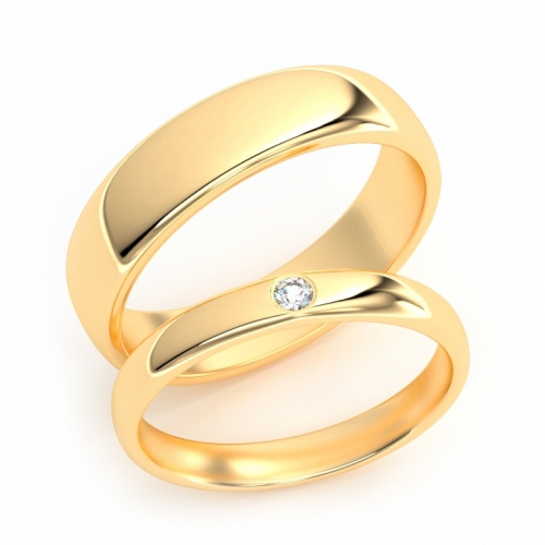 Золотые парные обручальные кольца из желтого золота 585 пробы с бриллиантом 0.3 карата (цена за пару)