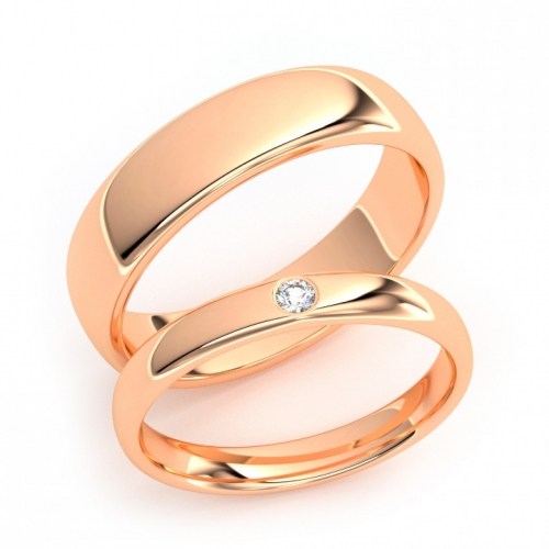 Золотые парные обручальные кольца из красного золота 585 пробы с бриллиантом 0.3 карата (цена за пару)