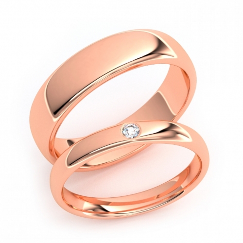 Золотые парные обручальные кольца из красного золота 750 пробы с бриллиантом 0.3 карата (цена за пару)