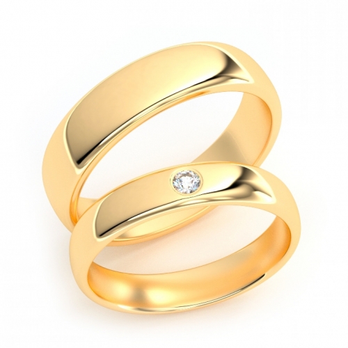 Золотые парные обручальные кольца из желтого золота 585 пробы с бриллиантом 0.4 карата (цена за пару)