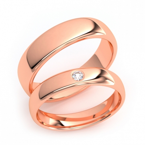 Золотые парные обручальные кольца из красного золота 585 пробы с бриллиантом 0.4 карата (цена за пару)