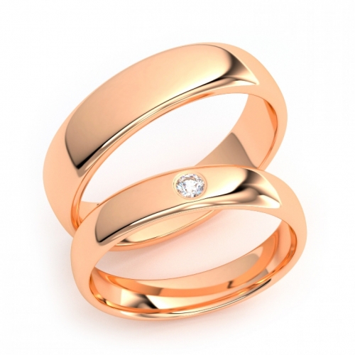 Золотые парные обручальные кольца из красного золота 750 пробы с бриллиантом 0.4 карата (цена за пару)