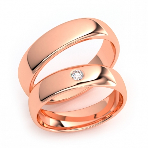 Золотые парные обручальные кольца из красного золота 585 пробы с бриллиантом 0.5 карат (цена за пару)
