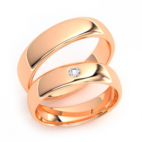 Золотые парные обручальные кольца из красного золота 585 пробы с бриллиантом 0.5 карат (цена за пару)