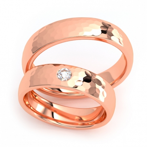 Золотые парные обручальные кольца из красного золота 585 пробы с бриллиантом 0.1 карат (цена за пару)