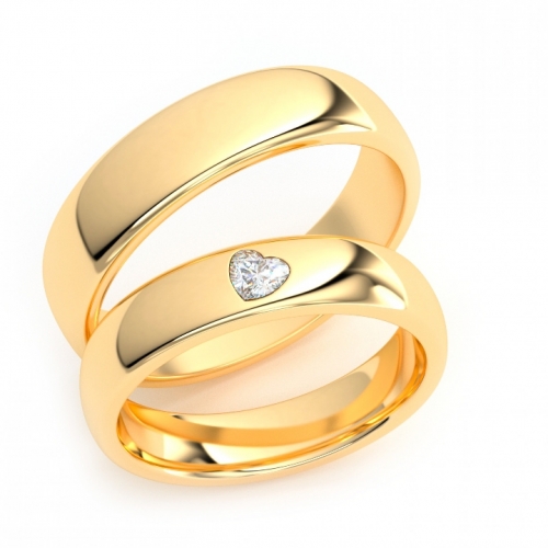 Золотые парные обручальные кольца из желтого золота 585 пробы с бриллиантом 0.1 карат (цена за пару)