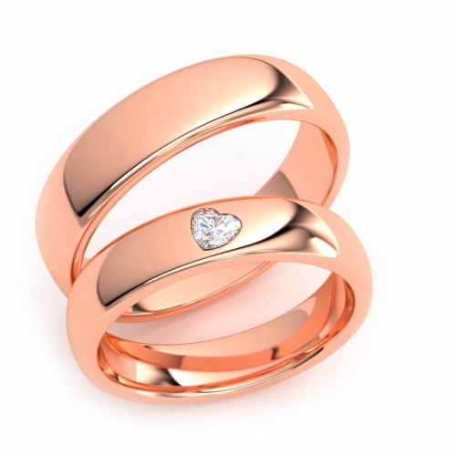 Золотые парные обручальные кольца из красного золота 585 пробы с бриллиантом 0.1 карат (цена за пару)