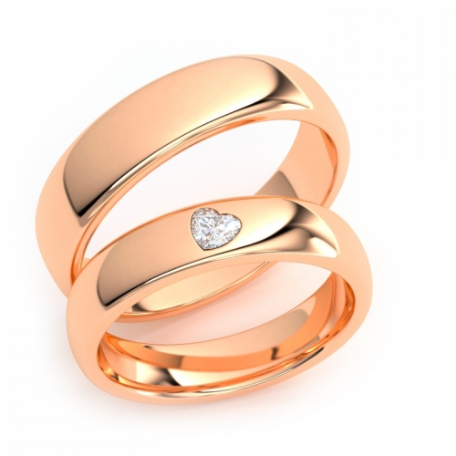 Золотые парные обручальные кольца из красного золота 750 пробы с бриллиантом 0.1 карат (цена за пару)